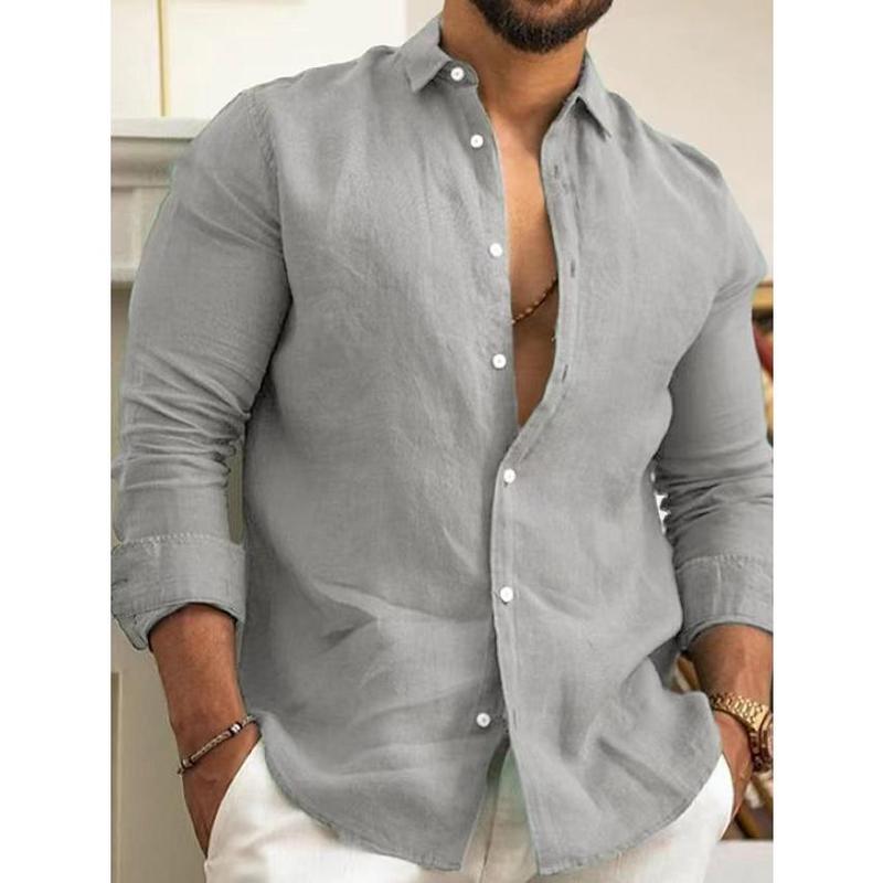 2025 European and American Cotton Solid Color Men's Shirt Youth Casual 8