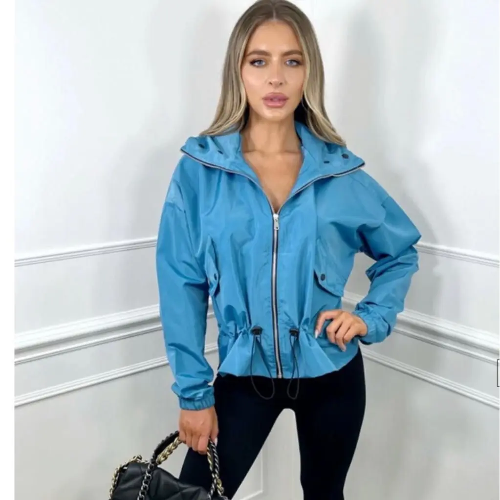 Mina Moda Aqua Blue Rain Coat Trench Mac Jacket Festival Waterproof Wind Proof Normal And Plus Size