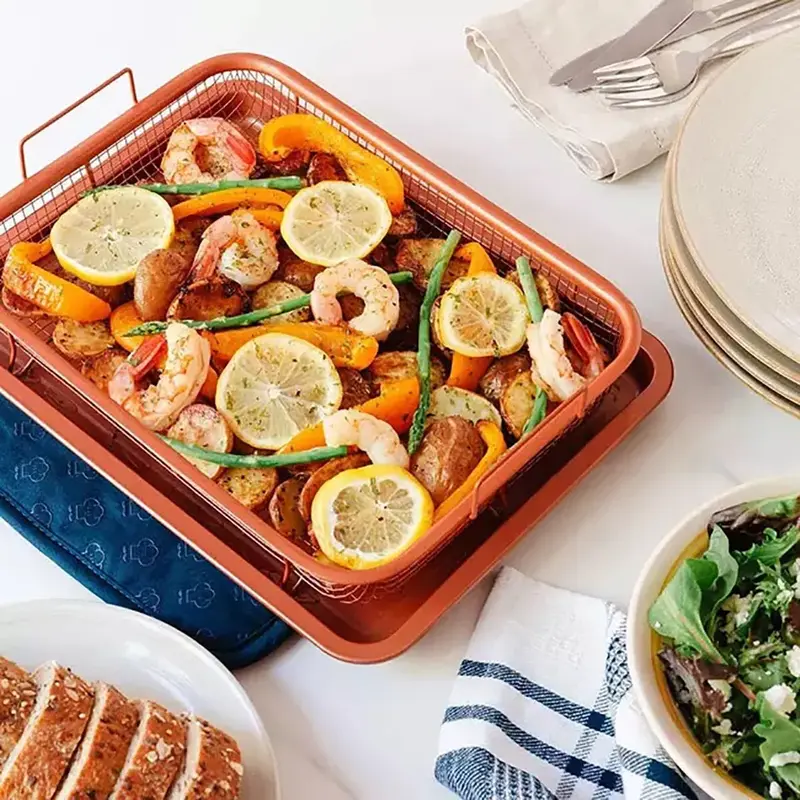 Copper Crisping Tray Copper Crisper Non-Stick Oven Mesh Baking Tray Chips Basket Non-stick,Oven-safe,Crispy Results,Easy Cleaning,Even Heating Bakeware 6