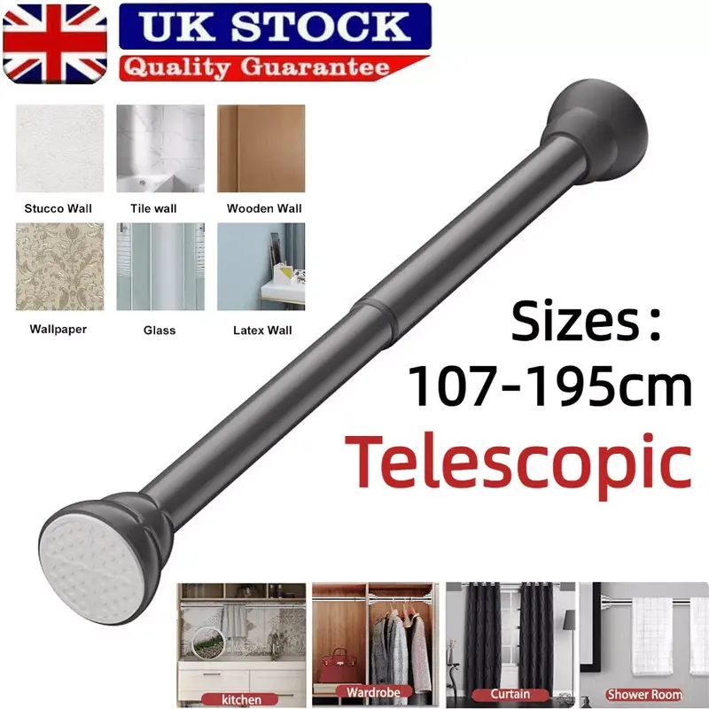 WENI-Heavy Duty Extendable Telescopic Shower Curtain Pole Rail Rod Bath Door Window . Stainless Steel 1