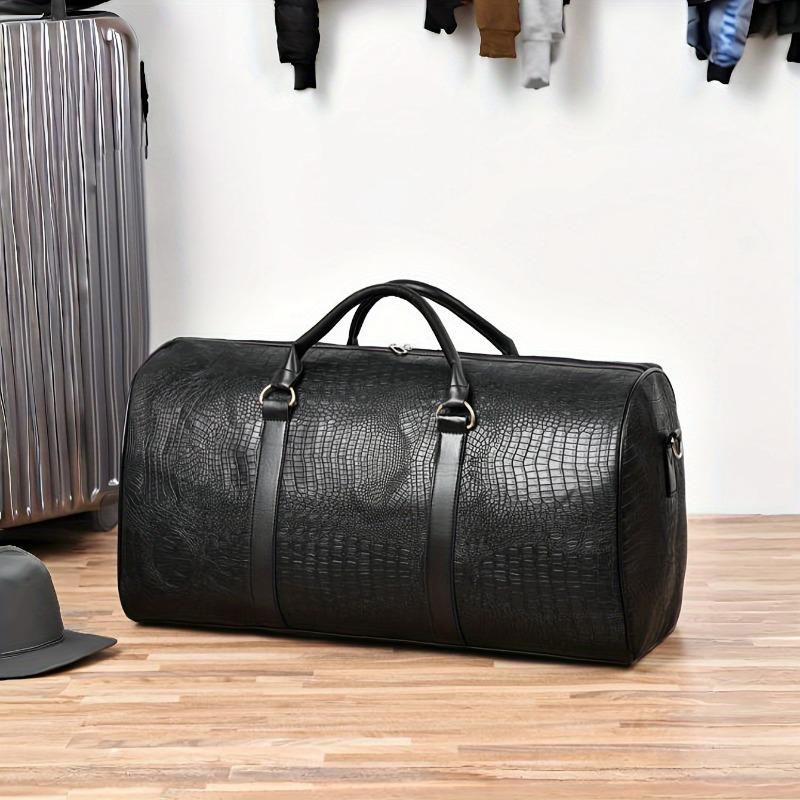 Large Capacity Travel Bag, Unisex Crocodile Pattern Luggage Bag, Retro Versatile Vacation Bag, Gift Duffel Bag 8