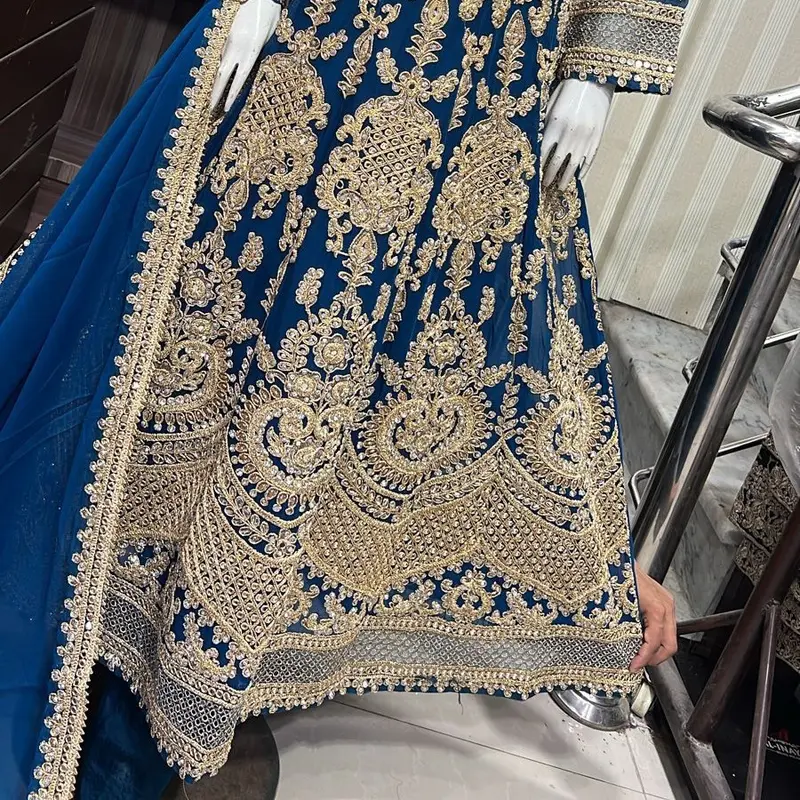 Heavy embroidered long maxi dress chiffon fabric 1