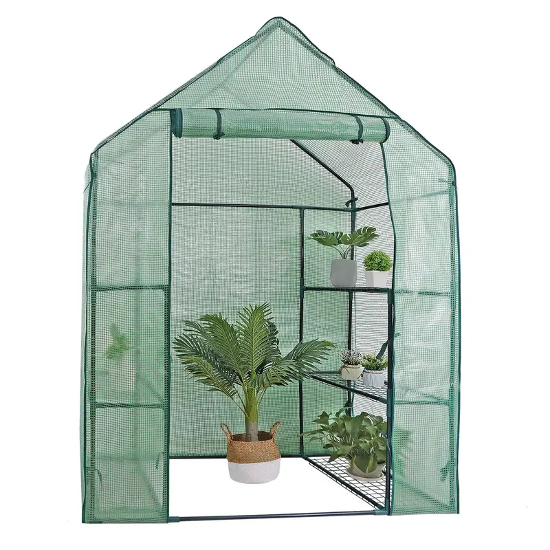 Walk In Greenhouse Compact Green House with 4 Shelves and Weatherproof PE Plastic Cover Plant House/Grow House for Garden and Outdoor Roll up Zip Panel Door Easy No Tool Assembly 3