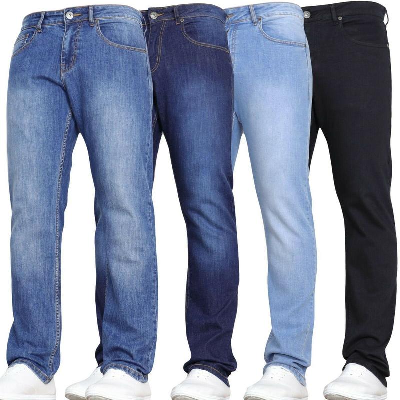 Mens Stretch Jeans Casual Work Slim Fit Straight Leg Denim Spandex Regular Big Tall All Waists 30 to 46 Menswear Pocket 0