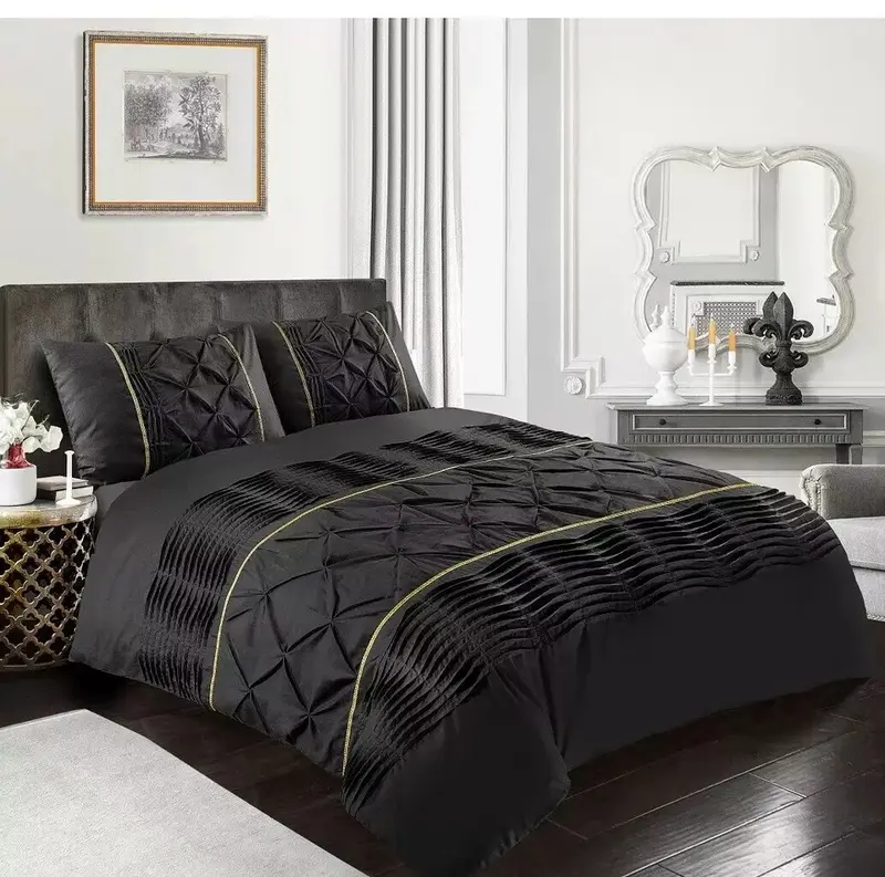 Luxurious Eleanor Laced Pintuck Diamond Duvet Quilt Cover Set With Pillowcases UK Seller 3