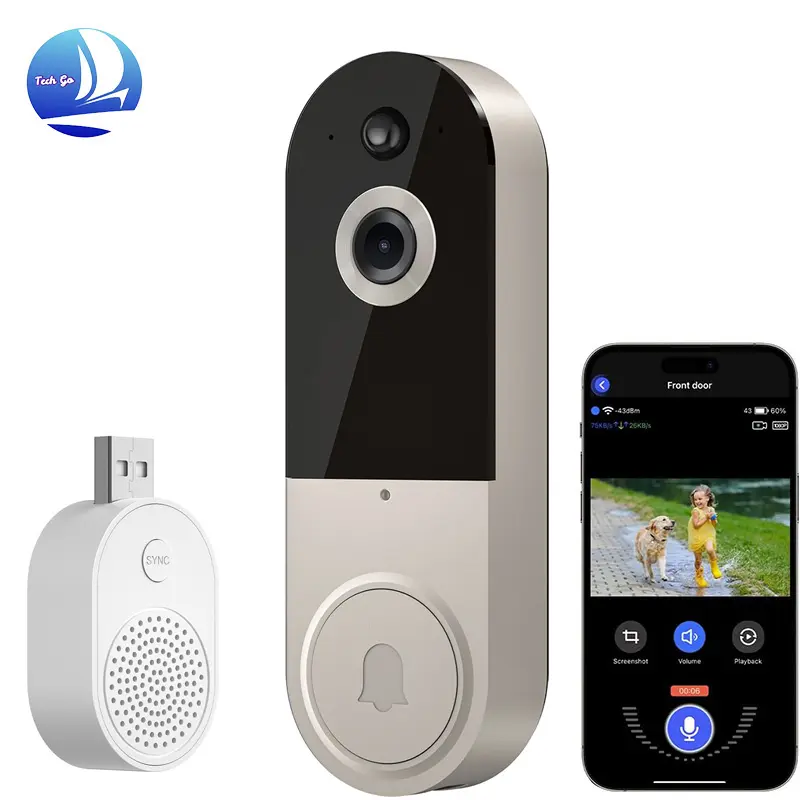 【UK SELLER 】Smart Wireless Video Rotating Doorbell Camera, AI Human Detection Video Doorbell Camera, Two-Way Audio Video Doorbell Camera with Real-Time Alerts & Motion Detection