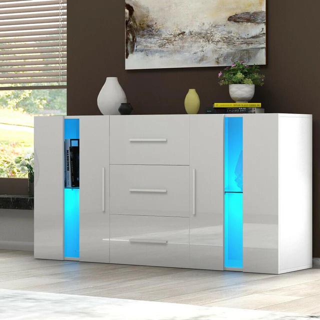 Product Introduction of LED Sideboard Cabinet 135cm in White/Black Finish storage media unit builtin wardrobe room partition 5