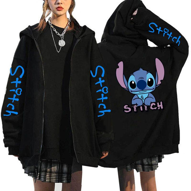 Product Introduction of Oversized Y2k Zip-up Hoodie  Women's Lilo & Stitch Costume Winter Clothes Woman Long Sleeve Warm Jacket Zip-up Street Tops 2