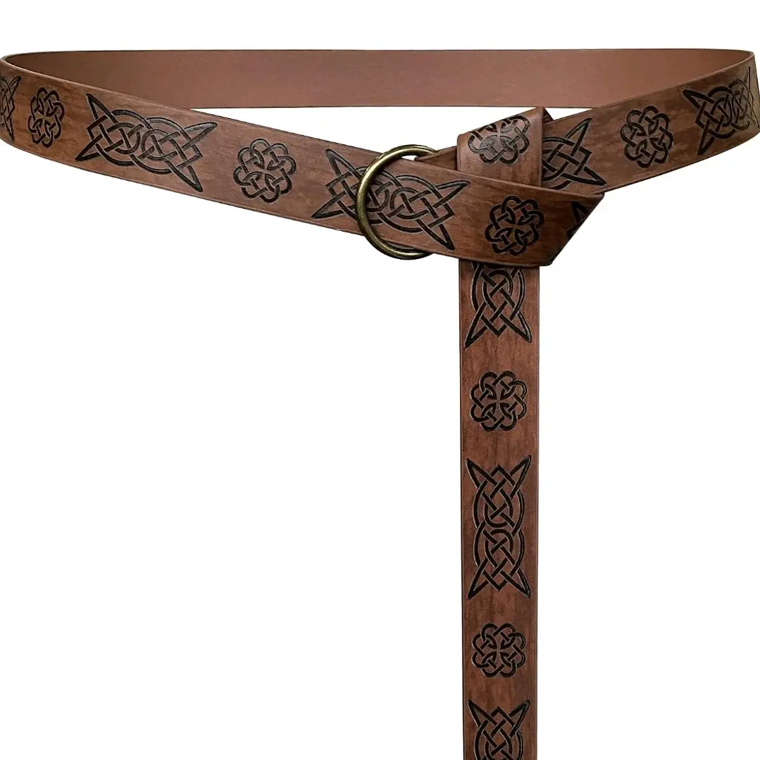 Viking Nordic, Celtic LARP Cosplay Belt - Embossed PU Leather Ring Belt