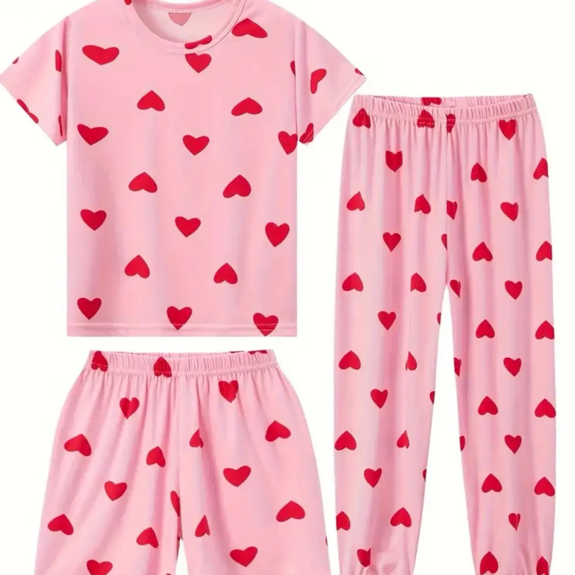 Girls three piece heart pyjamas set 3-12yrs
