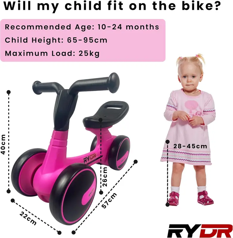 RYDR 6-Inch Balance Bike - Lightweight, Portable, and Safe Pink/Blue for 10-24 Months Old Kids 3