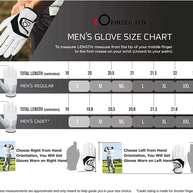 TEN Golf Gloves Men Left Right Hand Cabretta Leather Multipack All Weather Soft Value 5 Pcs, Golf Gloves Mens for Right Left Handed Golfer Rain Grip Comfortable 5