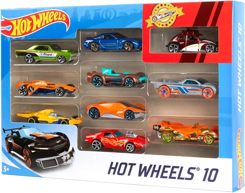 Hot Wheels Toy Cars & Trucks in 1:64 Scale, Set of 10, Multipack of Die-Cast Race or Police Cars, Hot Rods, Firetrucks or Vans (Styles May Vary), 54886 1