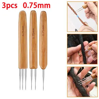 3PCS 0.75MM Bamboo Crochet Dreadlock Hook Needle Dread Tool Hair Maintenance 3