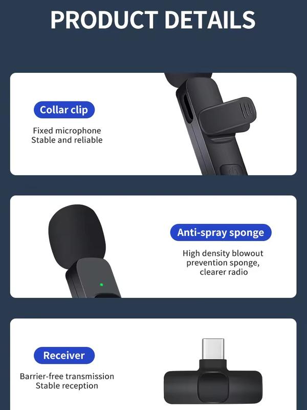 Portable K9 Wireless Lapel Microphone Professional Podcast multimedia HD Rechargeable microphone for Iphone Android 3