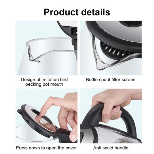 1.8L Electric Kettle Glass 360 Blue LED Illuminated Jug with Auto Shut Off Protection 6