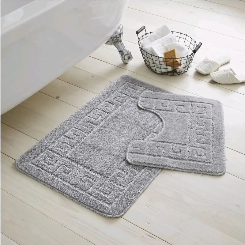 Jacquard Greek Bath Mat Set 2 Pieces Anti Slip Water Absorbent Machine Washable 4