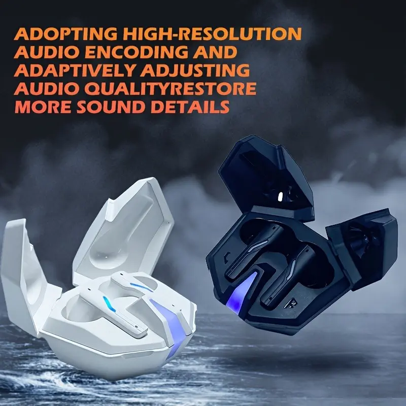 1 Pair Wireless In-Ear Headphones with Active Noise Cancellation, Touch Control, Type-C Charging, 300mAh Rechargeable Battery, Non-Waterproof, Emergency Light, Compatible with Music Apps & Games - Mirror Headphones 3