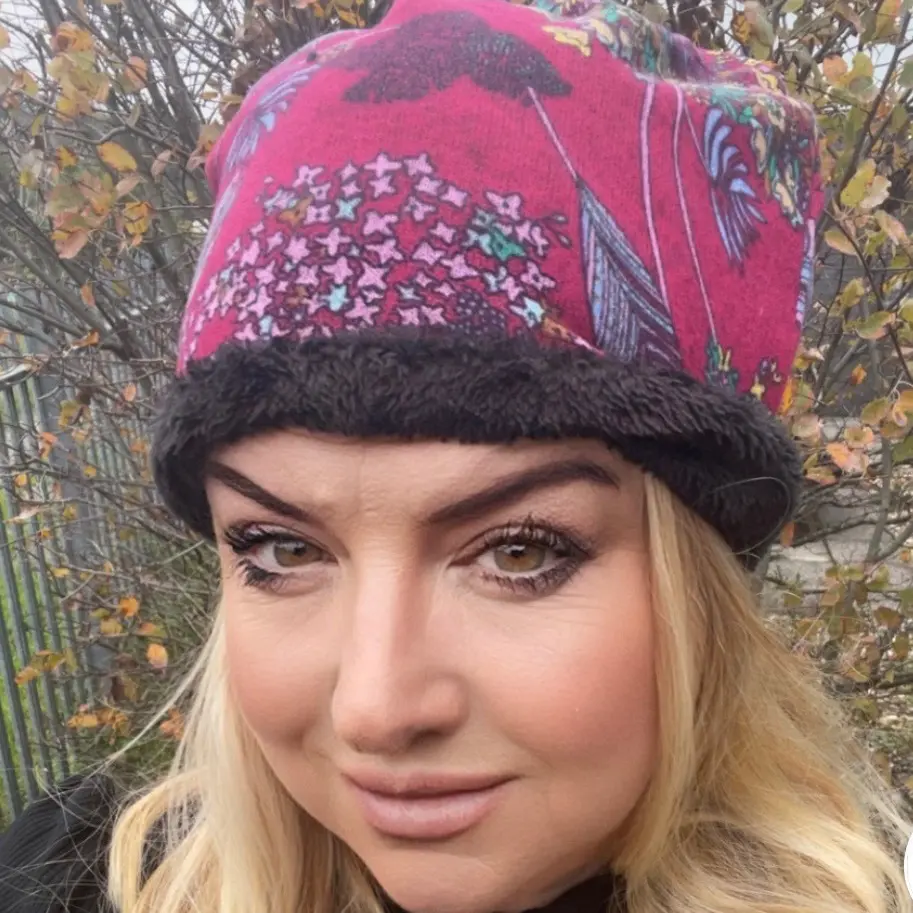 Fur lined beanie hat Cotton Floral Winter Warm Thermal Faux Fur Chemo Headwear