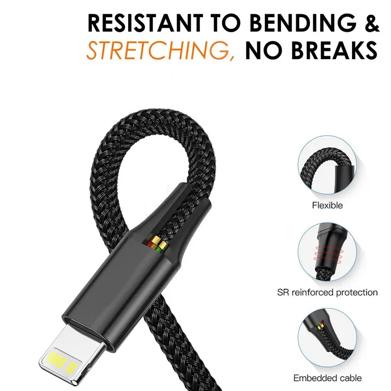 3 in 1 Fast Charging Cable With 3A Speed, Fast Charging Multi Purpose Cable, Type C Cable, Micro USB Cable And Lighting Cable In Black, Cellphone, Mobile Accessories Smartphone Charger 7