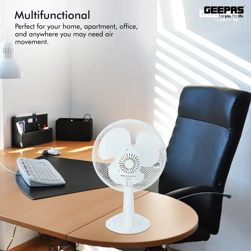 Geepas Portable Desk Fan 12 Inch, 3 Speed, Quiet Operation, White 8