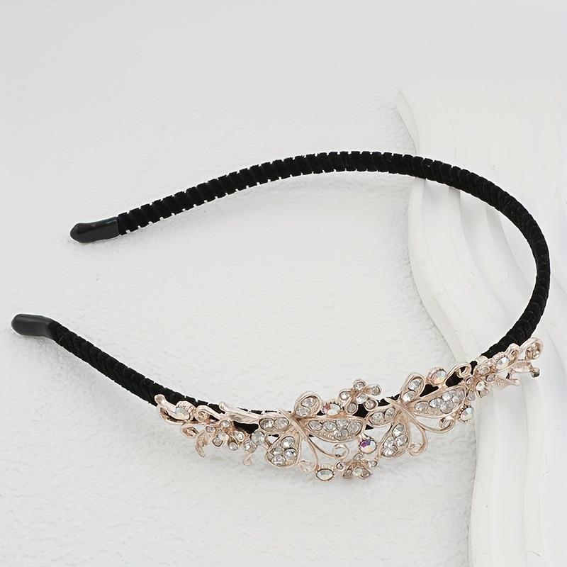 1pc Elegant Floral And Butterfly Rhinestone Hairband, Versatile Hair Accessory For Women, Retro Style, Simple Design For Face Washing And Styling 8