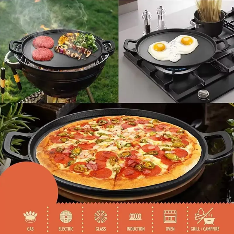 Non-Stick Cast Iron Round Grill Pan for Cooking Pizza and Griddles - 30cm and 35cm - Cookware 5