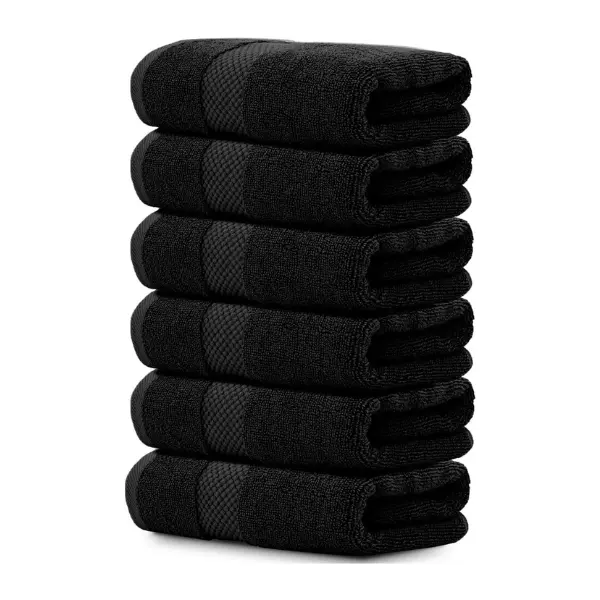 Premium Pack of 4, 6, 12 Black Hand Towels - 100% Cotton, 500 GSM, Quick Dry, Extra Large (48x78 CM), Solid Pattern Unisex