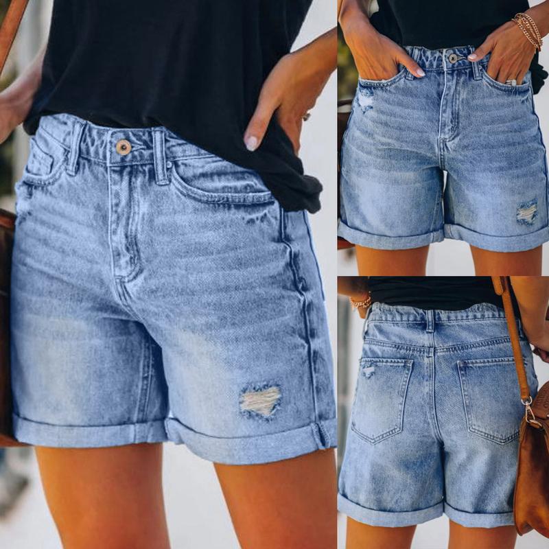 Product Introduction of 2024 Summer Denim Shorts Women Clothing Casual Loose Elastic High Waist Wide Leg Straight Plus Size Short Jeans Streetwear 188