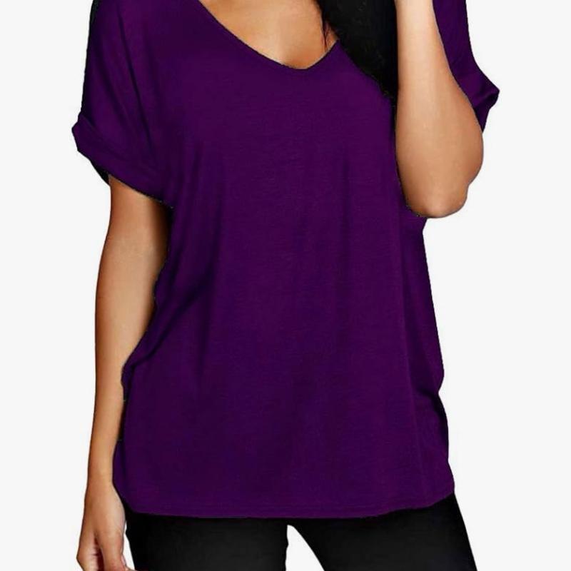 Women’s V-Neck T-shirt Short sleeve Viscose Basic Everyday 8-24 Loose Womenswear Fit Top 2