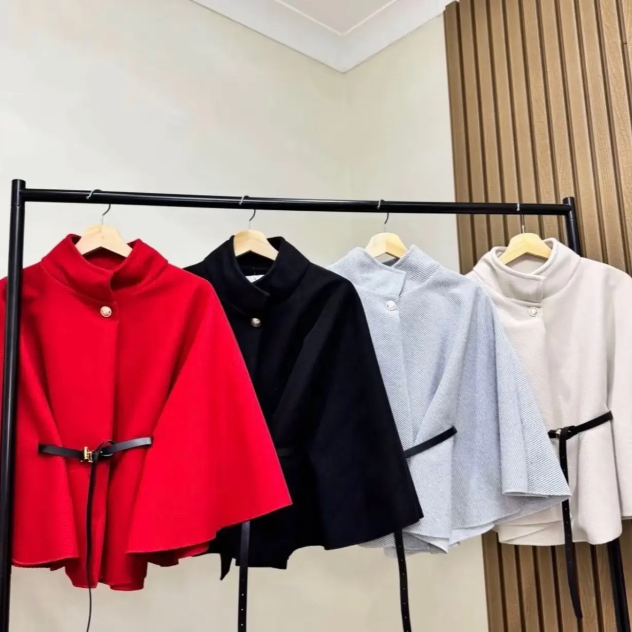 High Neck Belted Cape Jacket
