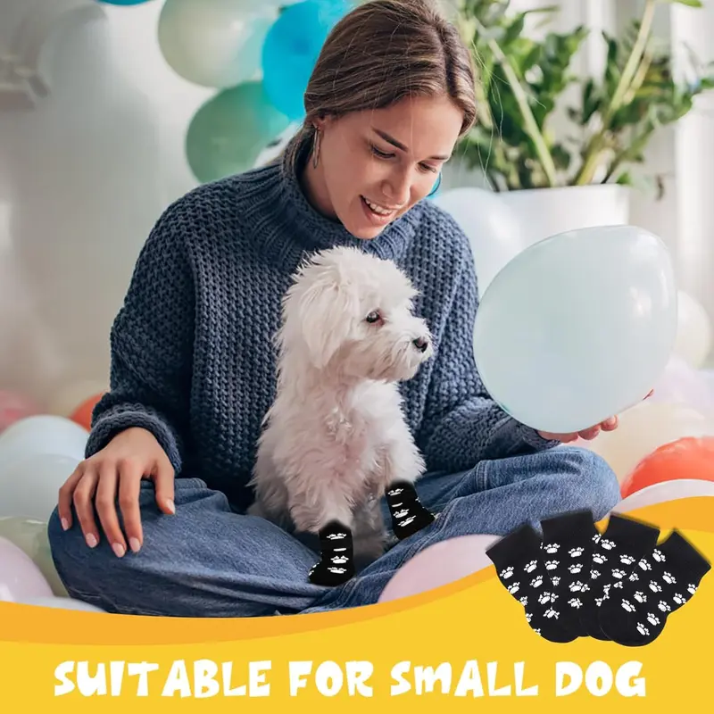 2 Pairs Anti Slip Dog Socks, Paws Stop Licking Dog Grip Socks, Pet Paw Protector, Dog Claw Socks Dog Slippers with Adjustable Strap for Puppy Dog Indoor Outdoor Hardwood Floor Walking (S) 5