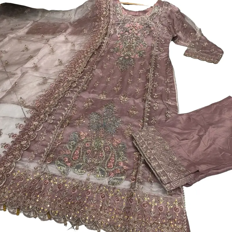 4 Colours BEGUM salwar kameez 3 piece Pakistani suit embroidered stonework S-XL 0