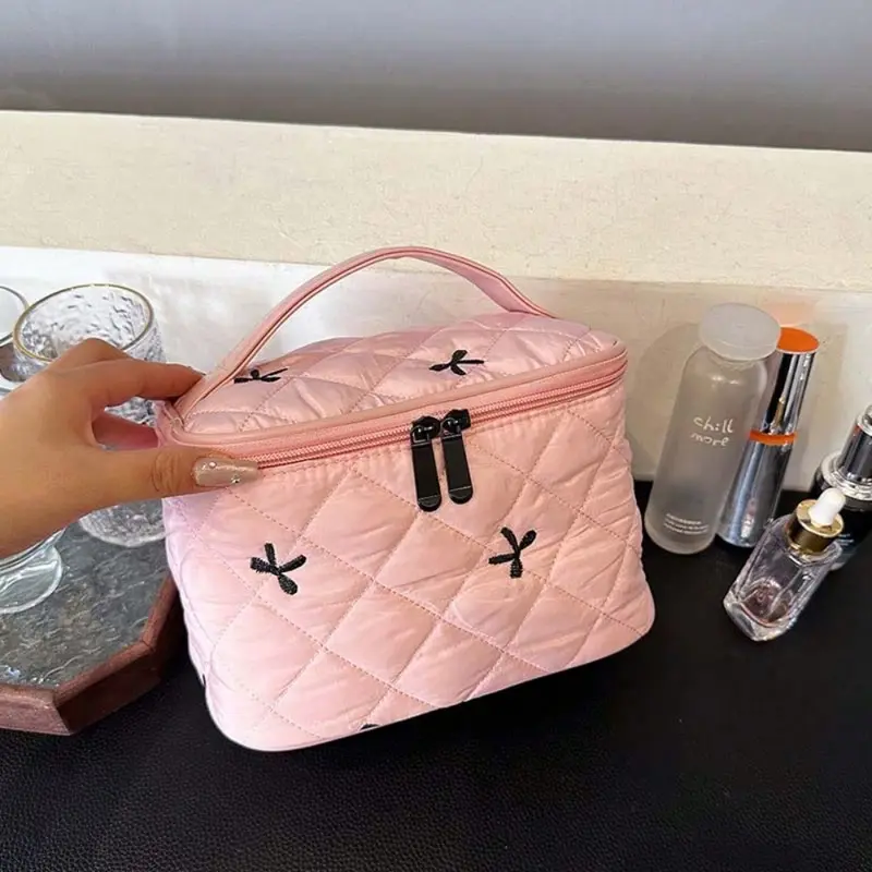 Cloth Bow Cosmetic Handbag 3D Clutch Purse Embroidered Makeup Bag Multi-Functional Toiletry Organizer Skincare Storage Pocket 1