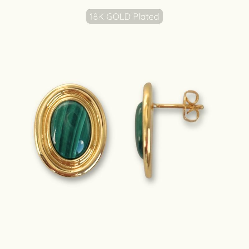 Phyllis Studs - 18k Gold Plated - Malachite 1