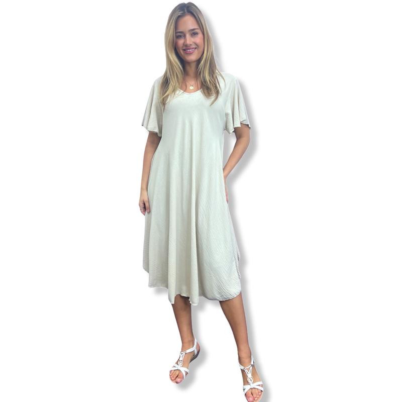 JCUKOUTLET SWING MIDI DRESS LARGE CIRCLE HEM V-NECK FLUTTER SLEEVES LADISE FASHION SUMMER DRESS RELAXING FIT ONE SIZE FITS ALL 10-22 PLUS SIZE MIDI DRESS 7