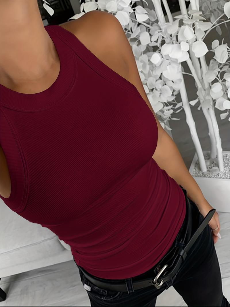 Product Introduction of Women Round Neck Ribbed Sleeveless Slim Fit Basic Tank Top Womenswear Comfort 4