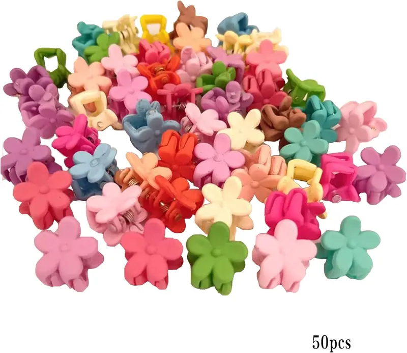 50Pcs Flower Hair Clip 0.51 inch Mini Flower Clips Plastic Hair Claw Clip Small Bangs Hairpin for Women Girls Toddlers 0