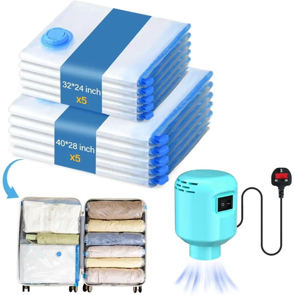 PC Vacuum Storage Bags with Electric Pump (5 Large/5 Medium),Reusable Travel Vacuum Bags for Duvets, Blankets, Travel, Moving