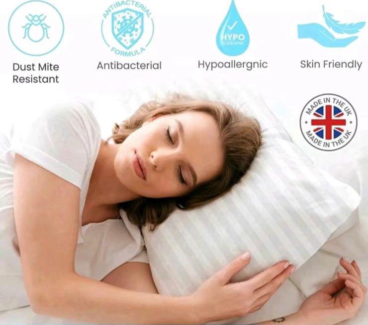 Product Introduction of BHS Stripe Bounce Back Pillows - Twin Pack, Hotel Quality, Cotton Breathable, Tufted Machine Washable, Medium Support white skin-friendly 4