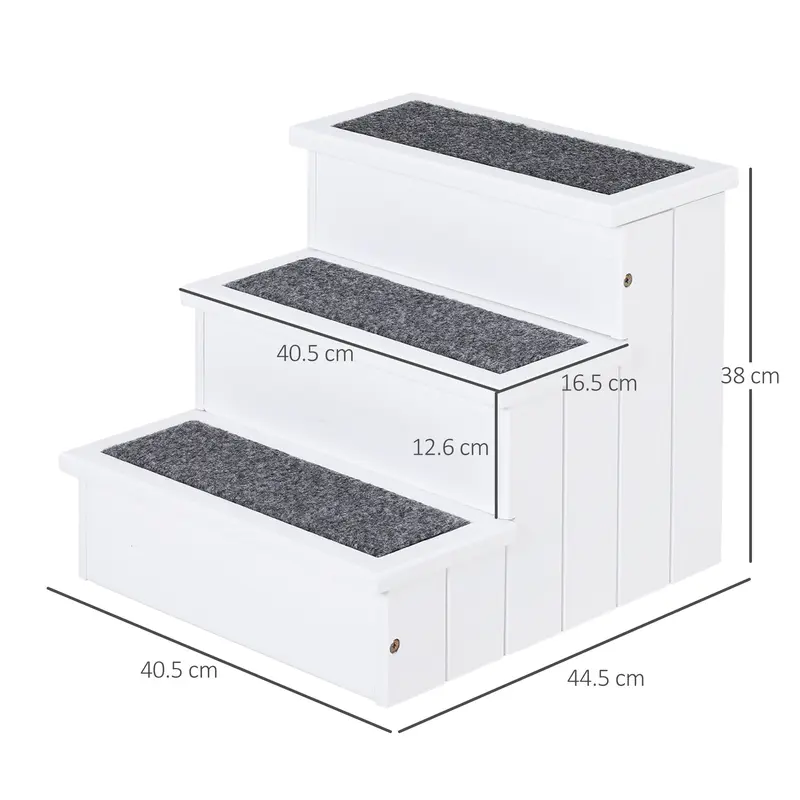White Wooden Pet Stairs, 3-Step, 40.5x44.5x38cm 2