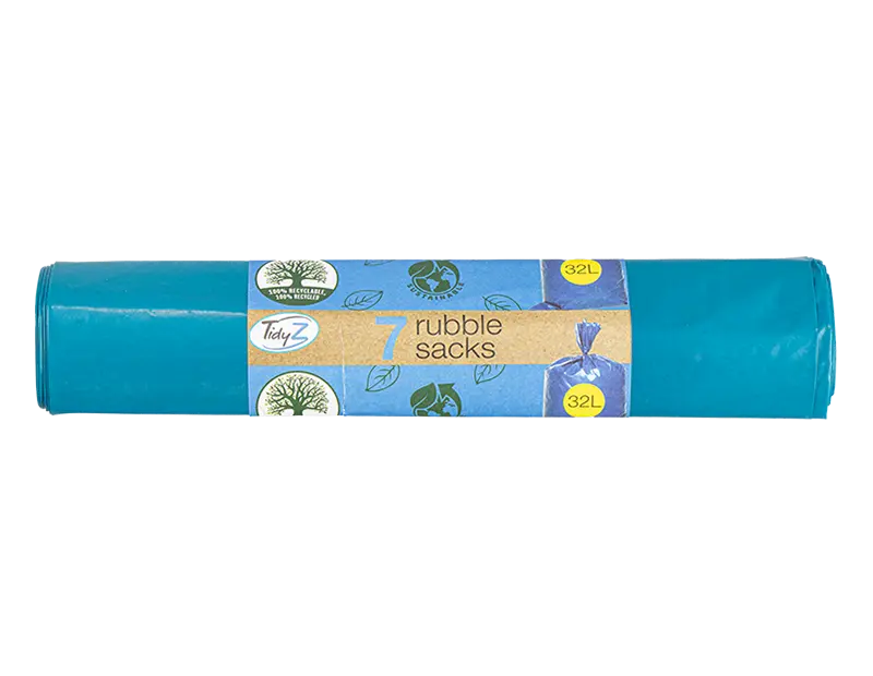 7 Pack Blue Rubble Sacks - 32L Durable Plastic, for DIY and Garden Waste Disposal