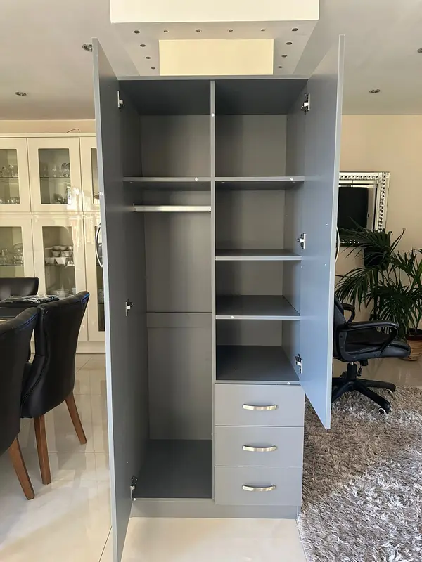 PALAKLOT 2 Door 3 Drawer Full-length Mirror Wardrobe | Modular Cabinet for Space Saving | Ideal Storage Organizer (Grey) 1