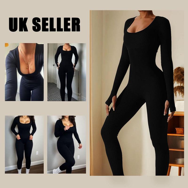 【Flash Deal】Promote Ribbed Jumpsuit Suit Streamline Seamless for Women‘s Sports Clothes Fashion Wearing Outside（Only￡5.99 Last 3 Days！！！） 3