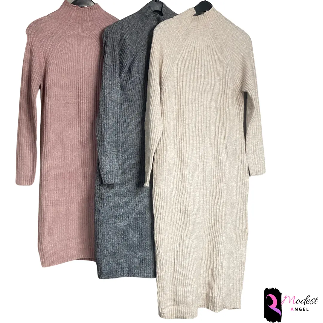 jumper dress outfit with turtle neck and long sleeves in 3 colours pink grey beige Sweaters Hoodie Tops Longsleeves Plain simple fitted winterwear autumn cosy bodycon thermal casual Comfortable Minimalist Comfortable Womenswear Breathable Chic Elegant