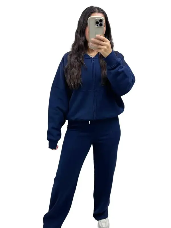 Love On Replay Bomber Jacket And Straight Leg Jogger Loungewear Set Casual Comfort Fabric Womenswear Fashion Adjustable Breathable Chic Comfortable Clothing Day Drawstring Everyday Pockets Polyester Ribbed Soft 5