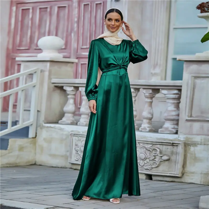 Hot-selling Soft Waist Lace-up Two Wear Dress 2024 Elegant Satin Long Dress LR433-1 7