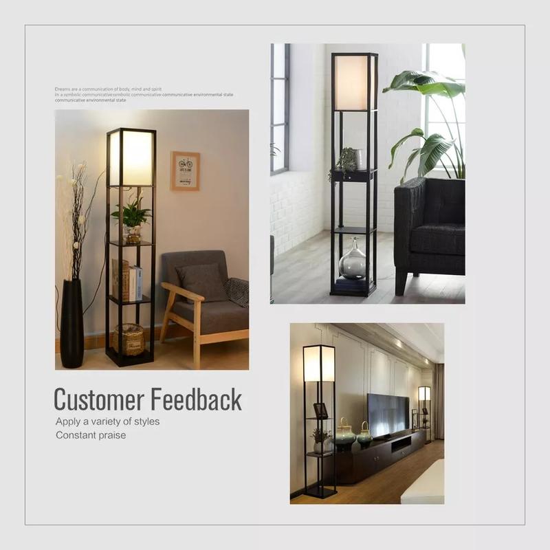 Floor Lamp Free Standing Wood 3-Tier Storage Shelf Reading Bedroom Living Room 3