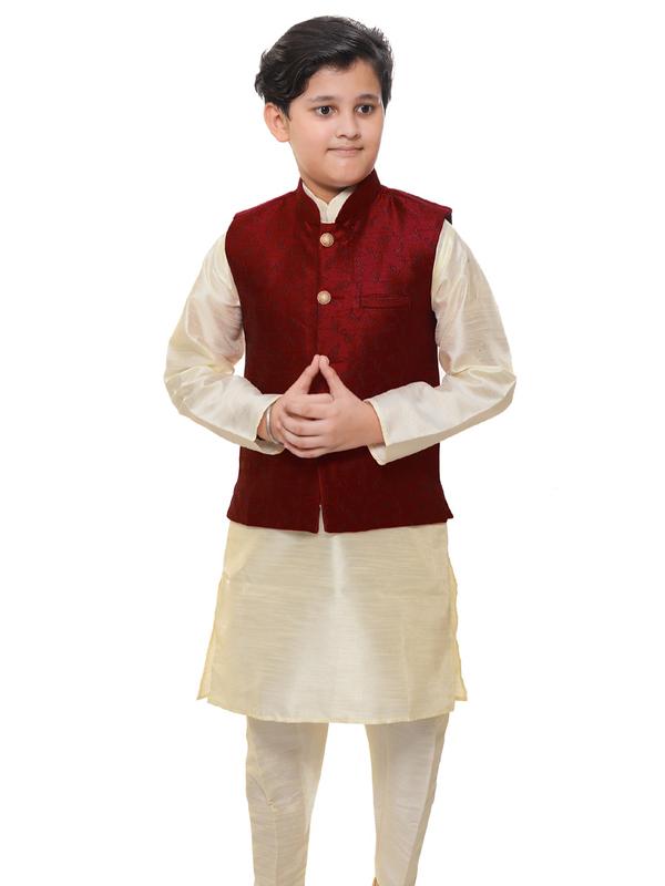 Boy's Self Print Waistcoat Sleeveless Jacket Wasket Blend Silk Formal Paty Koti Costume Only 042 2