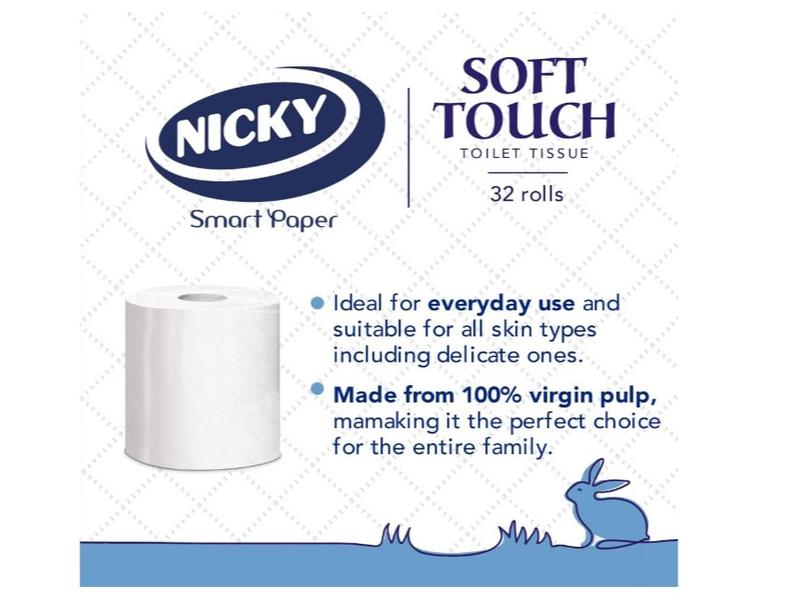 Nicky Soft Touch Toilet Tissue |Extra Value Pack – 32 Rolls of Extra Gentle White Toilet Paper |190 Sheets per Roll| 2-ply | Soft Tissue | Modern Embossing |Easy Opening | 100% FSC Certified Paper Wipes 3